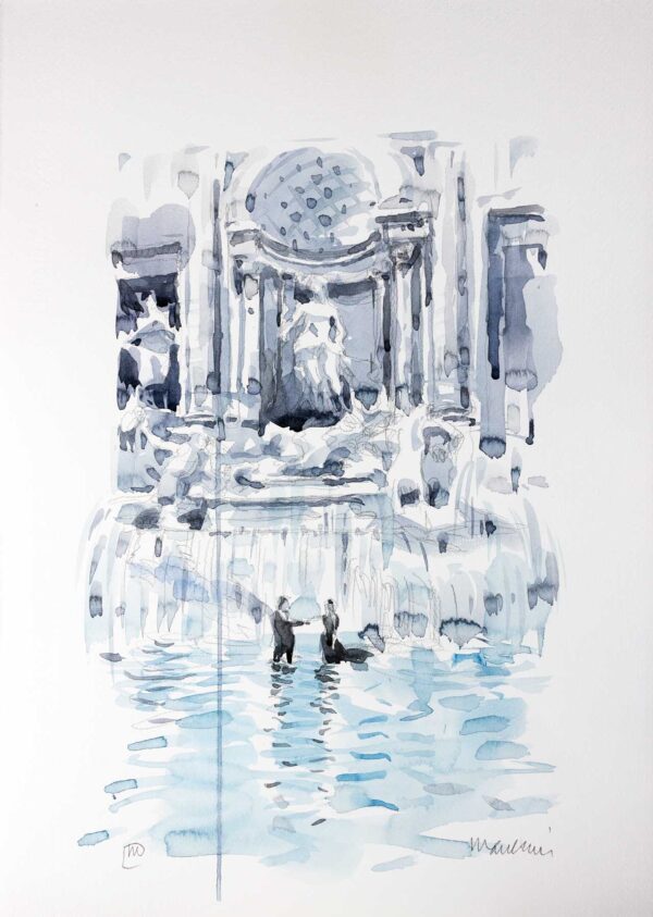 Andrea Mancini Trevi Fountain Acquerello 50x35