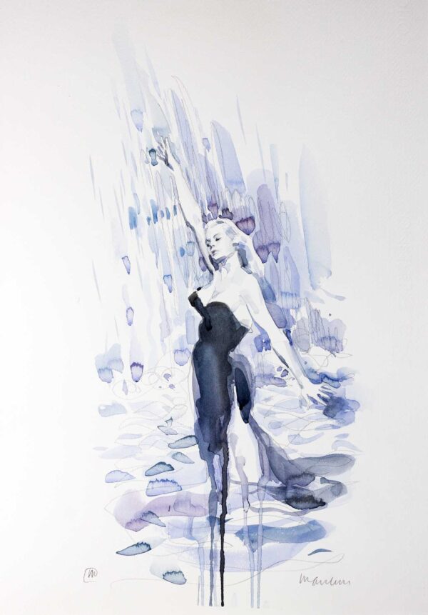 Andrea Mancini Anita at Trevi Fountain Acquerello 50x35