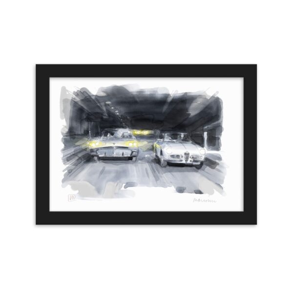 Cars racing at night Framed print