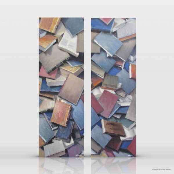 Andrea Mancini, Dittico dei libri, olio 40x120