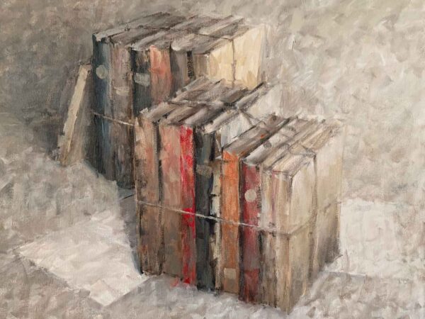Andrea Mancini, Libri in partenza, olio 40x50