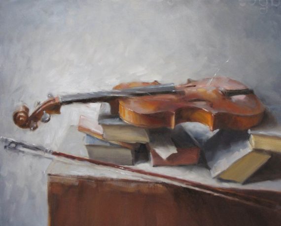 Andrea Mancini 01388 Violino con libri, 2008 50x60